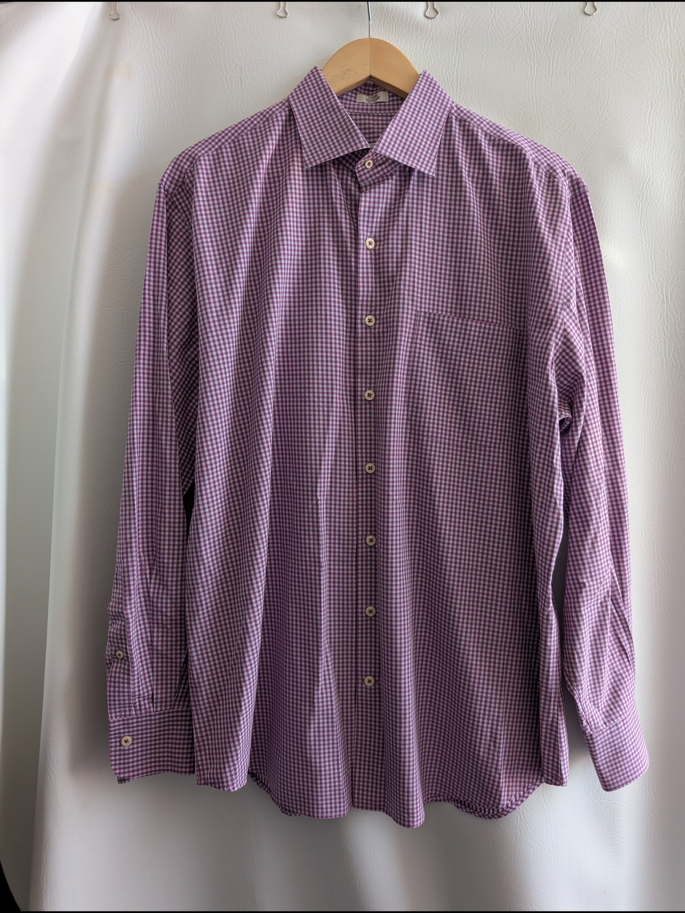 Peter Millar Weekender Wash Purple Check Cotton Dress Shirt - L